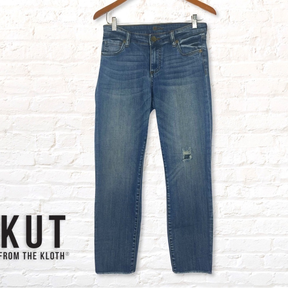 KUT from the Kloth Womens Straight Leg Mid Rise Jeans Size 4 Frayed Hem